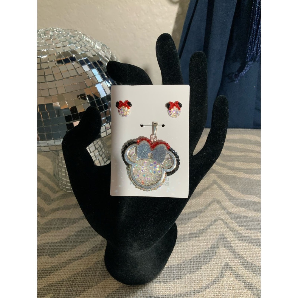 Sterling Silver 925 Minnie Mouse Charm Set with Crystals